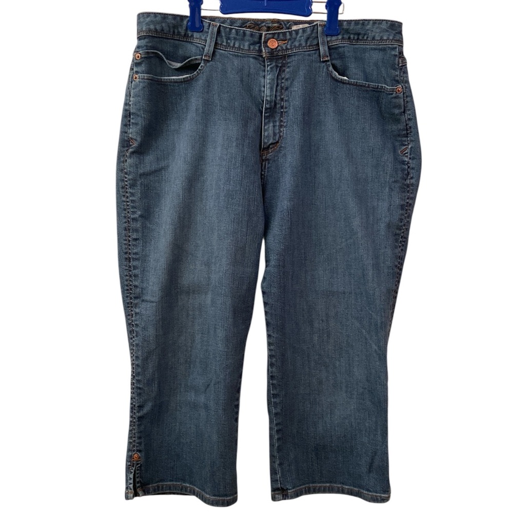 Eddie Bauer Denim Capris Cropped Blue Jeans Pockets Ankle Slits WM SZ 18 W 👖